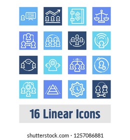 Human resource icon set and team members with team goals, coordinate relationship and conference. Pyramid related human resource icon vector for web UI logo design.