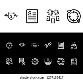 Human resource icon set and team culture with performance team, interview and policy deployment. Performance indicator related human resource icon vector for web UI logo design.