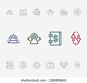 Human resource icon set and team intelligence with hr flow chart, hierarchy, candidate. Target related human resource icon vector for web UI logo design.