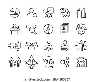 Human Resource Icons. Editable Stroke. Vector Graphic