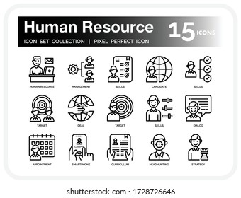 Conjunto de iconos de recursos humanos. Iconos de la línea delgada del vector perfectamente diseñado de la interfaz de usuario Pixel Perfecto. Las ilustraciones son un vector.