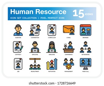 Conjunto de iconos de recursos humanos. Iconos de la línea delgada del vector perfectamente diseñado de la interfaz de usuario Pixel Perfecto. Las ilustraciones son un vector.