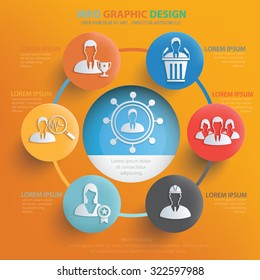 Human resource info graphic design on yellow background, vector