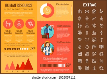 Human resource infographic template, elements and icons. Infograph includes customizable graphs, charts, line icon set with human resources manager, employee, business worker, corporate leader etc.