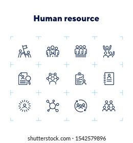 Human resource line icon set. Set of line icons on white background. Group, structure, resume. Career concept. Vector illustration can be used for topics like