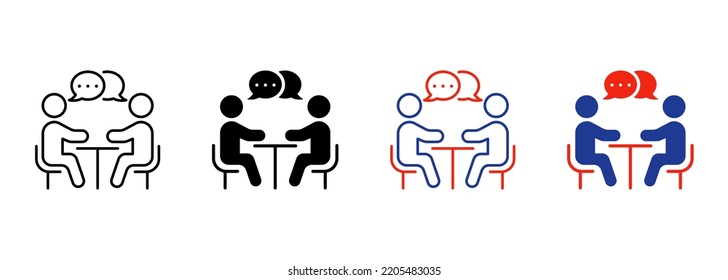 Human Resource Manage Silhouette and Line Icon. Job Interview Meeting Pictogram. Recruitment Find Work Career Communication Icon. Employer Hire Employee. Editable Stroke. Isolated Vector Illustration.