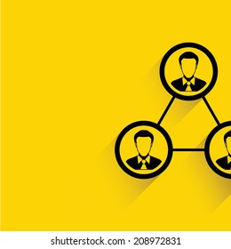 Personalmanagementkonzept auf gelbem Hintergrund, flaches und schattenorientiertes Design