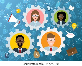 Human resource management flat design colorful vector illustration concept on blue background