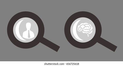 Human resource management - headhunting / recruitment and seeking for talented, clever and smart person and employee. Brain / Business man with tie in magnifying glass