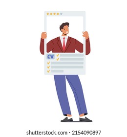 Human Resource Management and Hiring Business Concept. Candidate, Job Seeker Male Character with Huge Cv. Job Interview, Recruitment Agency Service, Unemployment. Cartoon People Vector Illustration