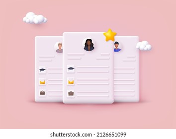 Human resource management and hiring concept. Job interview, recruitment agency vector illustration. 3D Vector Illustrations.