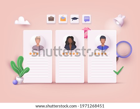 Human resource management and hiring concept. Job interview, recruitment agency vector illustration. 3D Vector Illustrations.