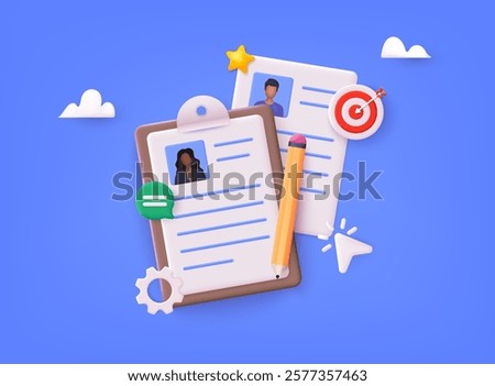 Human resource management and hiring concept. Job interview, recruitment agency vector illustration. 3D Vector Illustrations.
