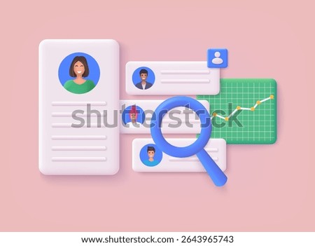Human resource management and hiring concept. Job interview, recruitment agency vector illustration. 3D Web Vector Illustrations.