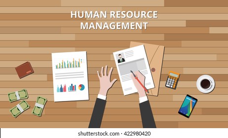 human resource management hrd with people hand working on cv and graph money vector graphic illustration