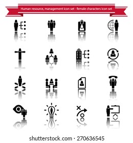 Human resource management icon set - woman, female characters 