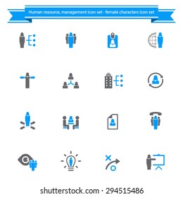 Human resource management icon set - woman, female characters 