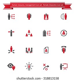 Human resource management icon set - woman, female characters 