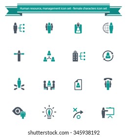 Human resource management icon set - woman, female characters icon set
