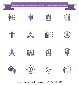 Human resource management icon set - woman, female characters icon set