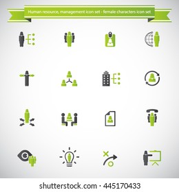 Human resource management icon set - woman, female characters icon set