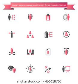 Human resource management icon set - woman, female characters icon set