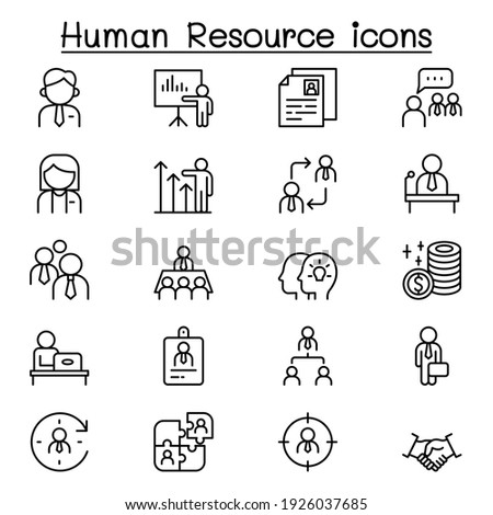 Human resource management icon set in thin line style