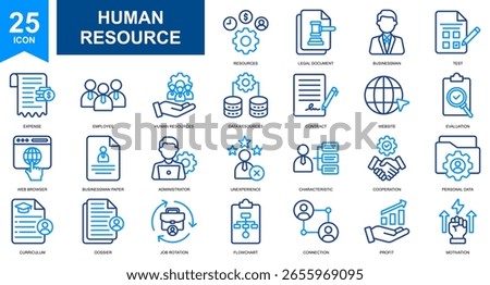 Human Resource and Management icon set collection. Simple line color vector