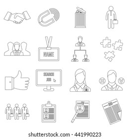 Human resource management icons set in outline style for any design