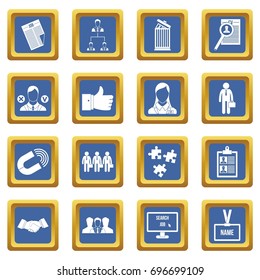 Human resource management icons set in blue color isolated vector illustration for web and any design