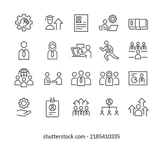 Human Resource and Management Icons - Vector Line. Editable Stroke. 