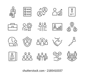 Human Resource and Management Icons - Vector Line. Editable Stroke. 