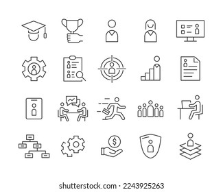 Human Resource and Management Icons - Vector Line. Editable Stroke.