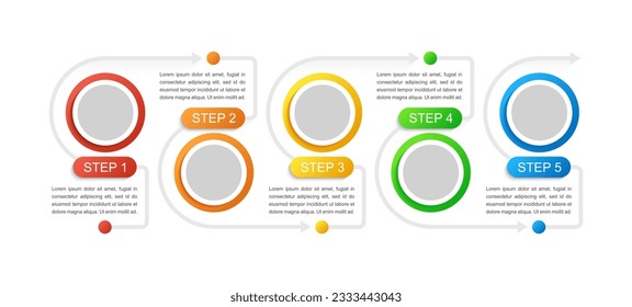 Plantilla de diseño de gráficos de infografía para la gestión de los recursos humanos. Resumen de infografía con espacio de copia. Gráficos instructivos con secuencia de 5 pasos. Presentación de datos visuales. Tipo de letra arial regular utilizado