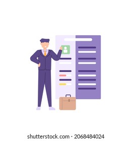 Human Resource Management. Recruitment and hiring concept. illustration of an HR staff checking a curriculum vitae or CV to select a new employee. find workers. flat cartoon style. vector design