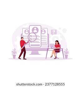 Human resource management seeks or recruits employees who have passed the company's selection. Database concept. Trend Modern vector flat illustration