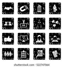 Human resource management set icons in grunge style isolated on white background. Vector illustration