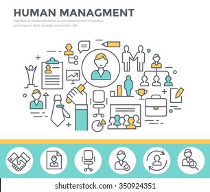 Human resource management, team building and business training concept illustration, thin line flat design