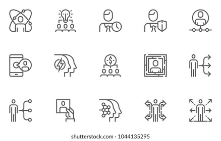 Human Resource Management Vector Flat Line Icons Set. Team Structure, Personal Quality, Professional Growth, Staff Recruitment. Editable Stroke. 48x48 Pixel Perfect.