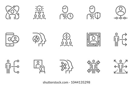 Human Resource Management Vector Flat Line Icons Set. Team Structure, Personal Quality, Professional Growth, Staff Recruitment. Editable Stroke. 48x48 Pixel Perfect.