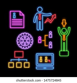 human resource neon icons, vector neon glow on dark background