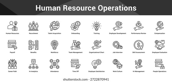 Human Resource Operations Cohesive set of minimalist vector icons representing key ideas with visual clarity