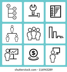 human resource, organization, business management icon set, simple line