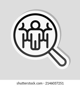 Human Resource, recruit to a job, search experts, talent people, business icon. Linear sticker, white border and simple shadow on gray background