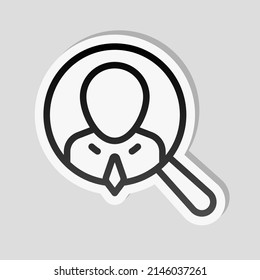 Human Resource, recruit to a job, search experts, talent people, business icon. Linear sticker, white border and simple shadow on gray background