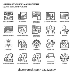 Human resource related, pixel perfect, editable stroke, up scalable vector icon set. 