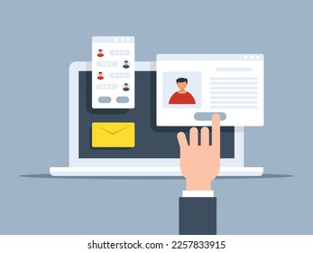 Human Resource Search Concept. Laptop with a messenger. Employee profile. Vector graphics