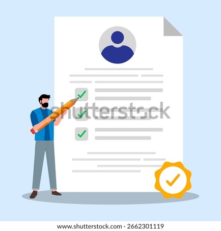 Human resource staff using pencil to marking checklist on CV candidate's. Concept checking candidate questionnaire new hire onboarding checklist vacancy job business interview and HR recruitment. 