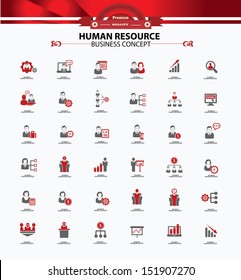 Recursos humanos,concepto de empresa,iconos,versión roja,vector