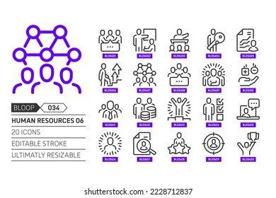 Human resources 06 related, pixel perfect, editable stroke, up scalable, line, vector bloop icon set. 